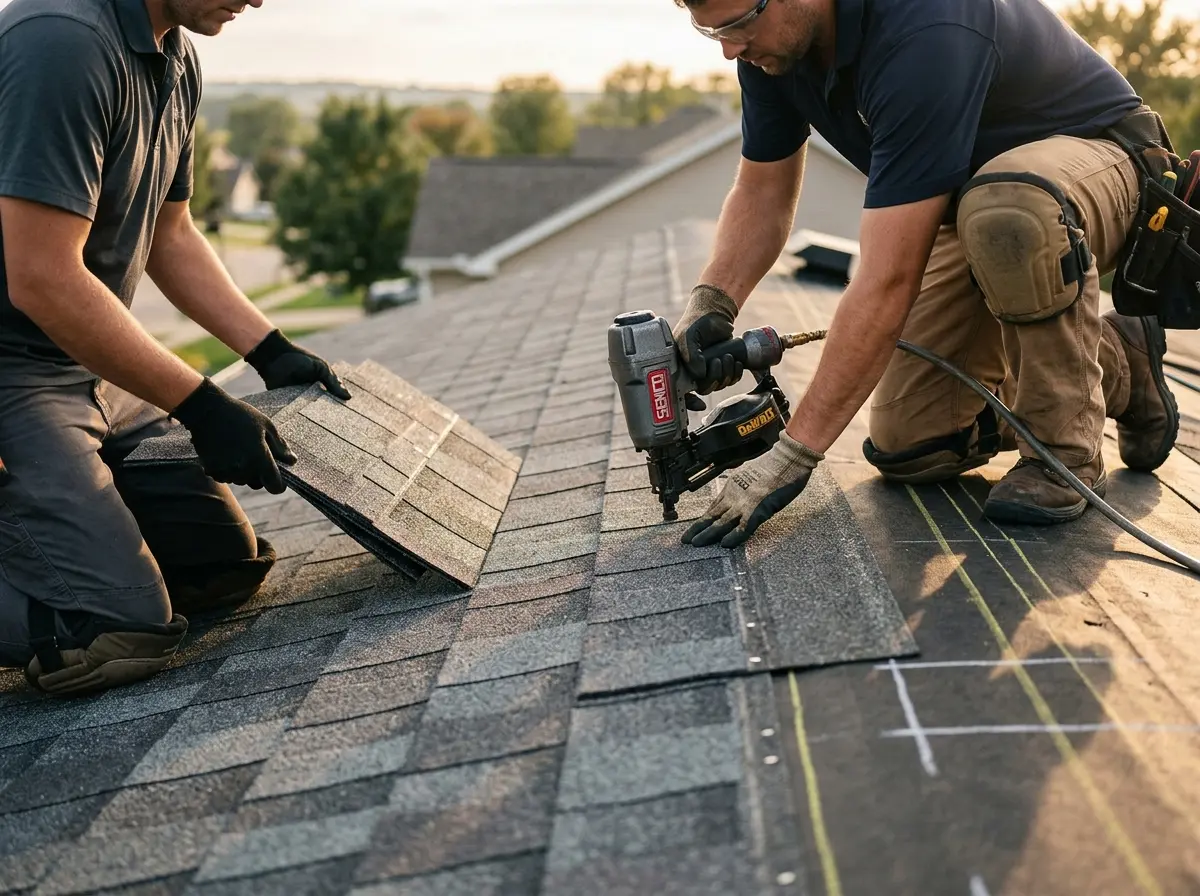 Professional roofer working on a residential roof in Surprise